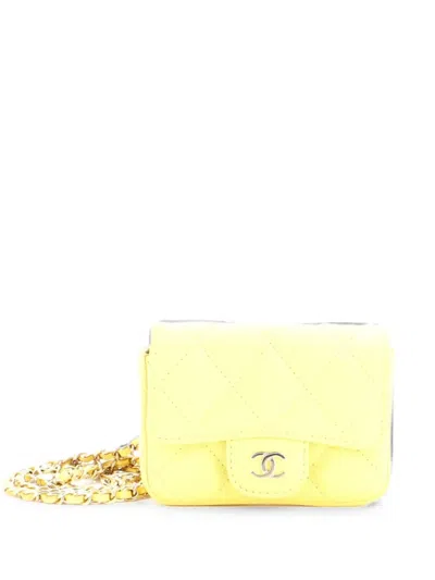 Pre-owned Chanel Classic Flap Chain Quilted Caviar Mini Belt Bag In Yellow