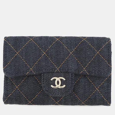 Pre-owned Chanel Classic Flap Dark Blue Denim Flap Card Case