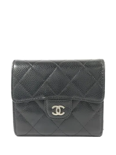 Pre-owned Chanel Classic Flap Leather Wallet In Black