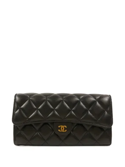 Pre-owned Chanel Classic Flap Long Wallet In Black