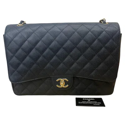 Pre-owned Chanel Classic Flap Maxi 2011 Black Caviar Leather Double Flap Gold Hardware