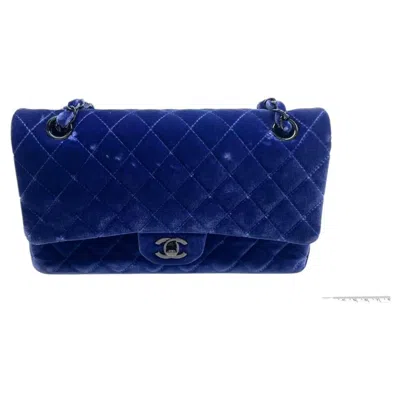 Pre-owned Chanel Classic Flap Medium Royal Blue Velvet Silver Hardware