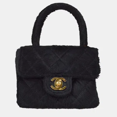 Pre-owned Chanel Classic Flap Micro Black Pony Hair Top Handle Bag