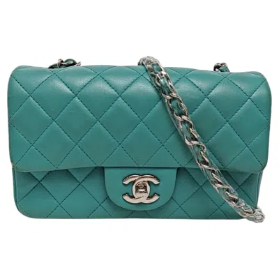 Pre-owned Chanel Classic Flap Mini Turquoise Blue Lambskin Leather Gold Hardware 2014