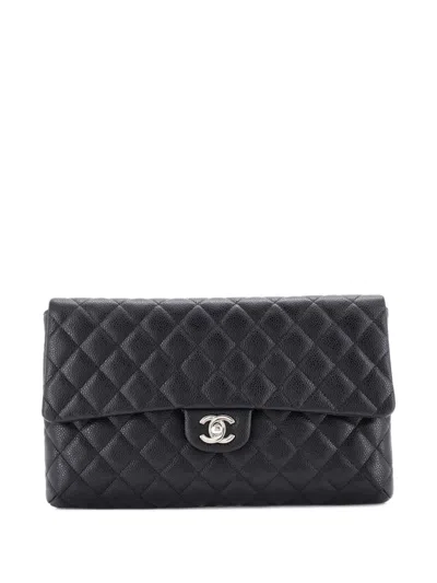 Pre-owned Chanel Classic Flap Quilted Caviar Clutch Bag In Black