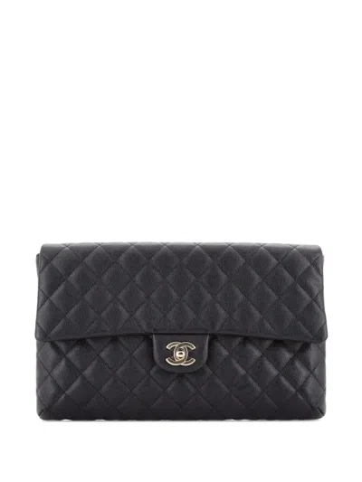 Pre-owned Chanel Classic Flap Quilted Caviar Clutch Bag In Black