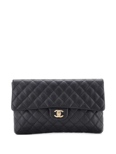 Pre-owned Chanel Classic Flap Quilted Caviar Clutch Bag In Black