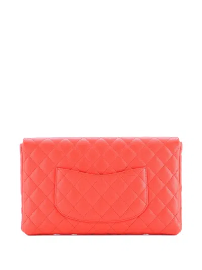 Pre-owned Chanel Classic Flap Quilted Caviar Clutch Bag In Red