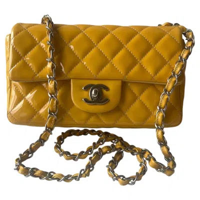 Pre-owned Chanel Classic Flap Rectangular Mini Yellow Patent Leather Silver Hardware