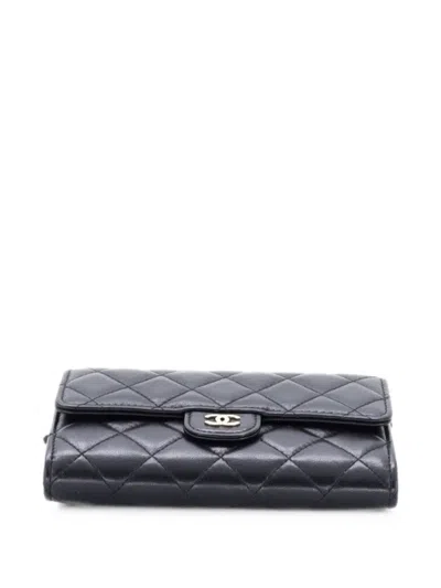 Pre-owned Chanel Classic Flap Wallet Quilted Lambskin Mini Crossbody Bag In Black