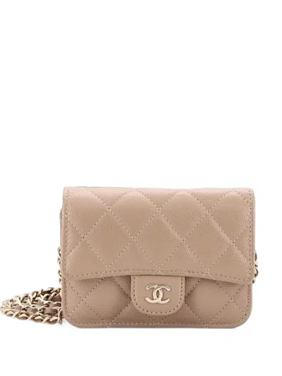 Pre-owned Chanel Classic Flap With Chain Quilted Caviar Small Clutch Bag In Neutrals