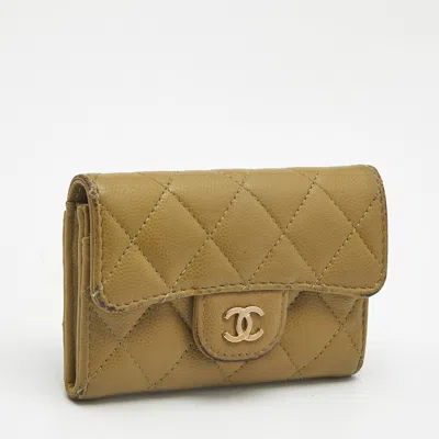 Pre-owned Chanel Classic Green Quilted Caviar Leather Flap Card Holder