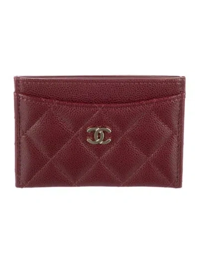 Pre-owned Chanel Classic Interlocking Cc Logo Card Holder In Burgundy
