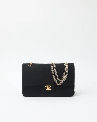 Pre-owned Chanel Classic Jersey Medium Double Flap Bag In Black