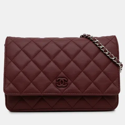 Pre-owned Chanel Classic Lambskin Wallet On Chain In Red