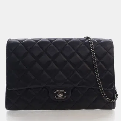 Pre-owned Chanel Classic Large Black Quilted Lambskin Leather Clutch Bag