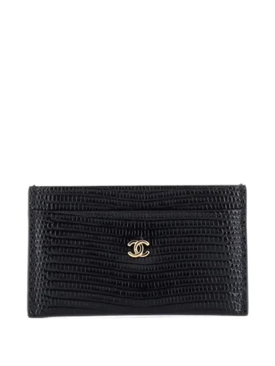 Pre-owned Chanel Classic Lizard Embossed Calfskin Card Holder In Black