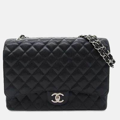 Pre-owned Chanel Classic Maxi Black Caviar Leather Double Flap Bag