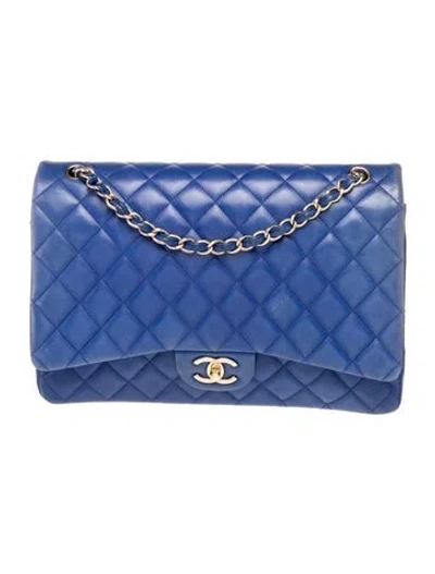 Pre-owned Chanel Classic Maxi Double Flap Bag In Blue