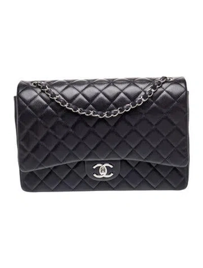 Pre-owned Chanel Classic Maxi Double Flap Bag In Blue