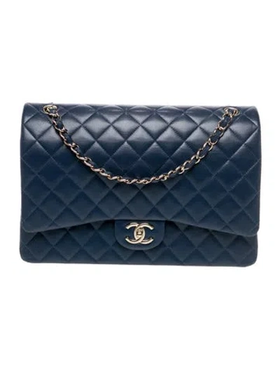 Pre-owned Chanel Classic Maxi Double Flap Bag In Blue