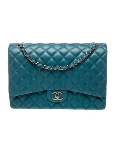 Pre-owned Chanel Classic Maxi Double Flap Bag In Blue