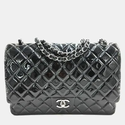Pre-owned Chanel Classic Maxi Quilted Patent Leather Flap Bag In Black