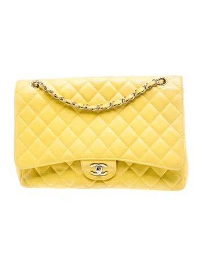 Pre-owned Chanel Classic Maxi Single Flap Bag In Yellow
