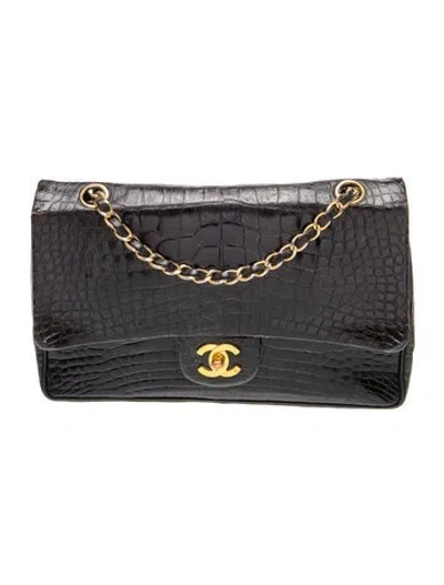 Pre-owned Chanel Classic Medium Alligator Double Flap Bag In Black