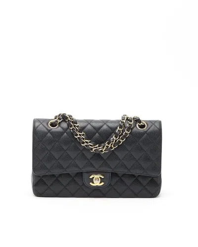 Pre-owned Chanel Classic Medium Caviar Double Flap Bag In Black