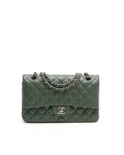 Pre-owned Chanel Classic Medium Double Flap Bag In Green