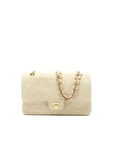 Chanel Classic Medium Double Flap Suede Bag In Beige