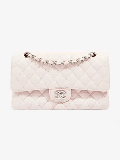 Pre-owned Chanel Classic Medium Flap Pale Caviar Leather Shoulder Bag In White