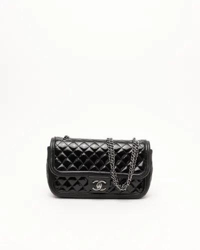 Pre-owned Chanel Classic Medium Patent Single Flap Bag In Black