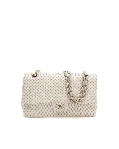Pre-owned Chanel Classic Medium Perforated Single Flap Bag In White