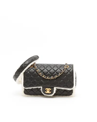 Pre-owned Chanel Classic Medium Shearling Single Flap Bag In Black