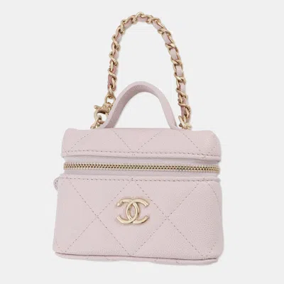 Pre-owned Chanel Classic Mini Bag Bag Charm Lavender Caviar Leather In Purple