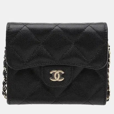 Pre-owned Chanel Classic Mini Black Grained Calfskin Leather Wallet On Chain Bag