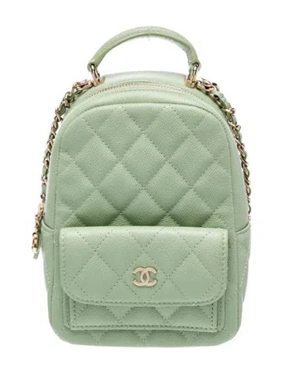 Pre-owned Chanel Classic Mini Cc Backpack In Green