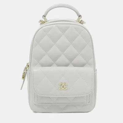 Pre-owned Chanel Classic Mini Light Gray Caviar Leather Backpack Bag In Grey