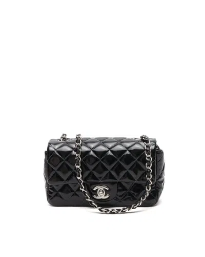 Pre-owned Chanel Classic Mini Patent Rectangular Single Flap Bag In Black