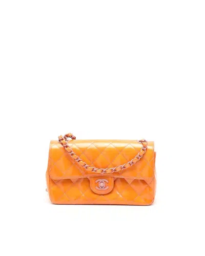 Pre-owned Chanel Classic Mini Rectangular Patent Flab Bag In Orange