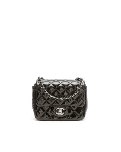 Pre-owned Chanel Classic Mini Square Patent Single Flap Bag In Black