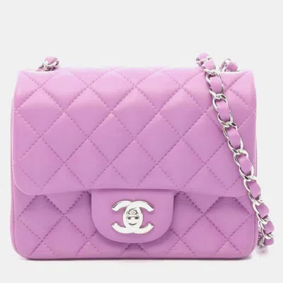 Pre-owned Chanel Classic Mini Square Purple Lambskin Leather Shoulder Bag