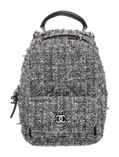 Pre-owned Chanel Classic Mini Tweed Cc Backpack In Gray