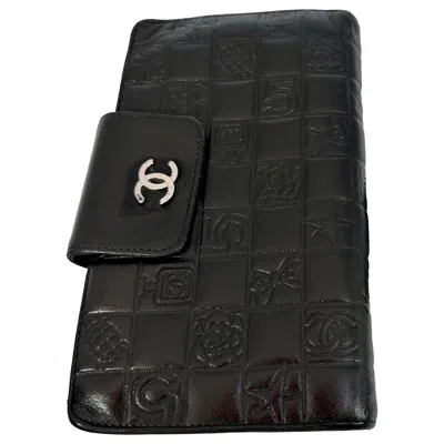 Pre-owned Chanel Classic N Black Leather Cc French Kisslock Long Wallet