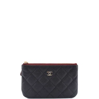 Pre-owned Chanel Classic O Case Pouch Quilted Caviar Mini In Black