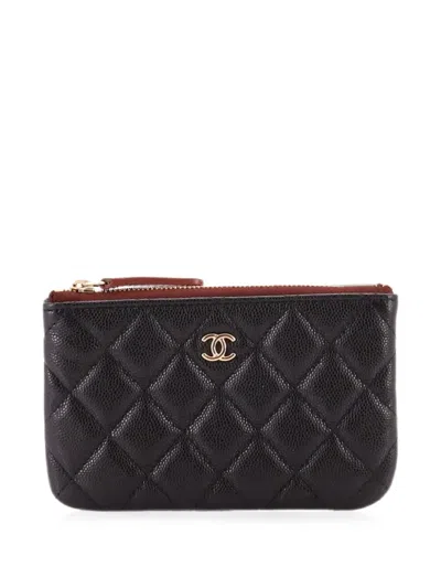 Pre-owned Chanel Classic O Case Quilted Caviar Mini Pouch In Black