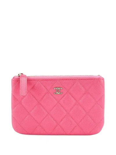 Pre-owned Chanel Classic O Case Quilted Caviar Mini Pouch In Pink