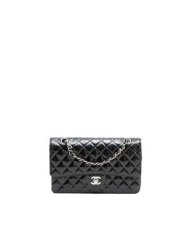 Pre-owned Chanel Classic Patent Medium Double Flap Bag In Black